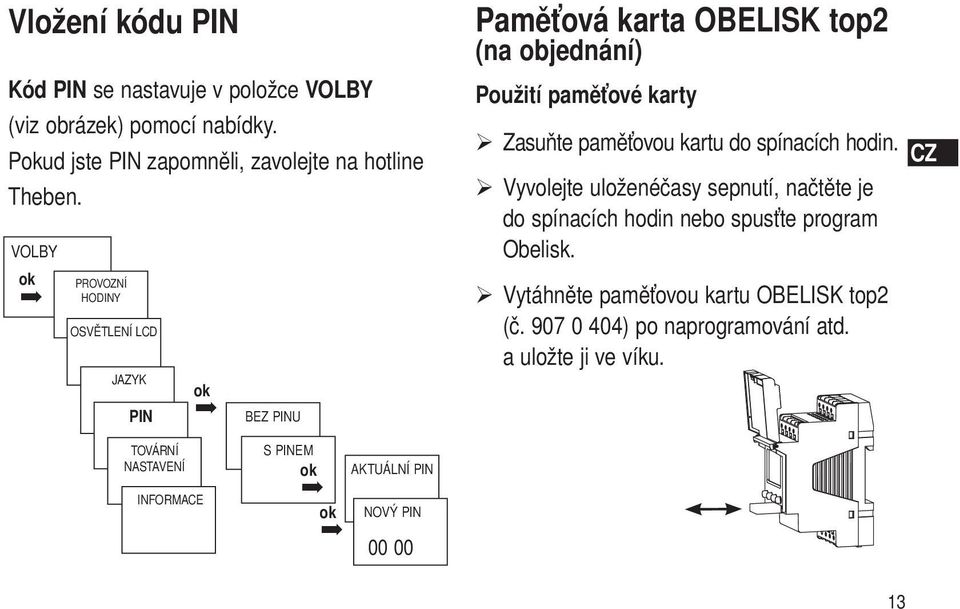 paměťovou kartu do spínacích hodin. CZ Vyvolejte uloženéčasy sepnutí, načtěte je do spínacích hodin nebo spusťte program Obelisk.