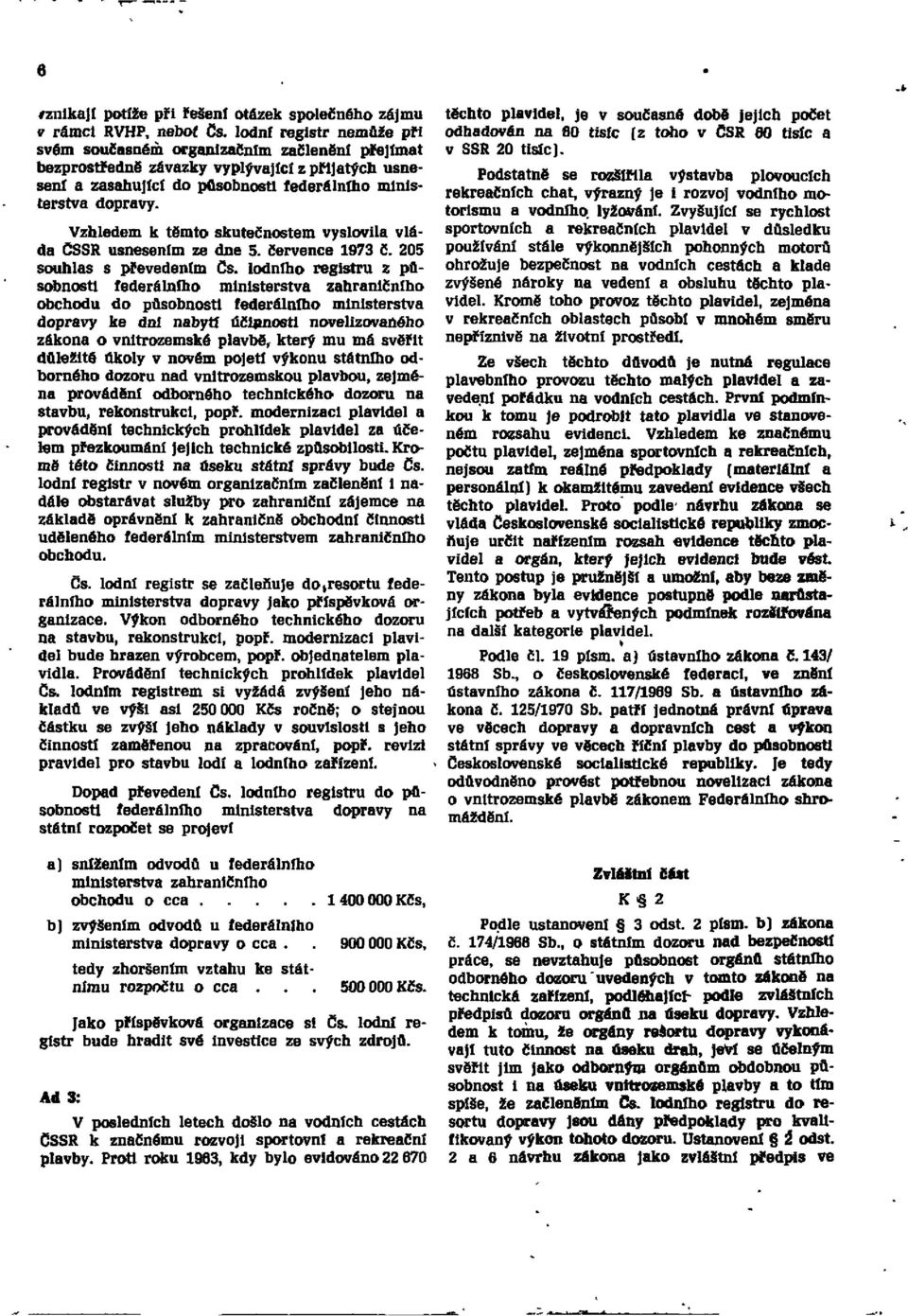 Vzhledem k těmto skutečnostem vyslovila vláda ČSSR usnesením ze dne 5. července 1973 č. 205 souhlas s převedením Čs.