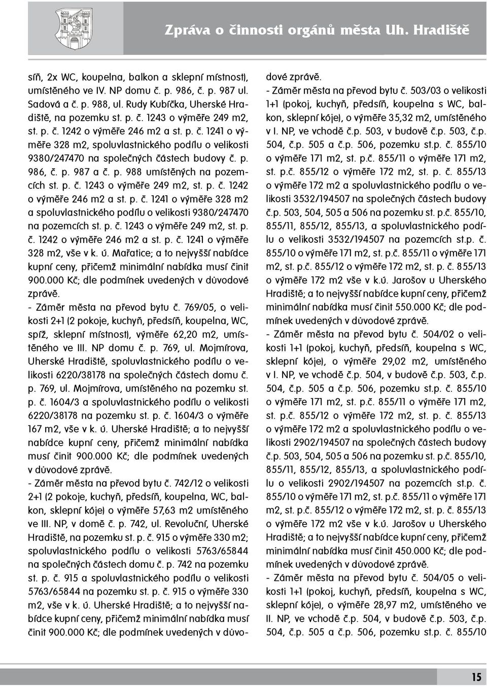 p. 986, č. p. 987 a č. p. 988 umístěných na pozemcích st. p. č. 1243 o výměře 249 m2, st. p. č. 1242 o výměře 246 m2 a st. p. č. 1241 o výměře 328 m2 a spoluvlastnického podílu o velikosti 9380/247470 na pozemcích st.