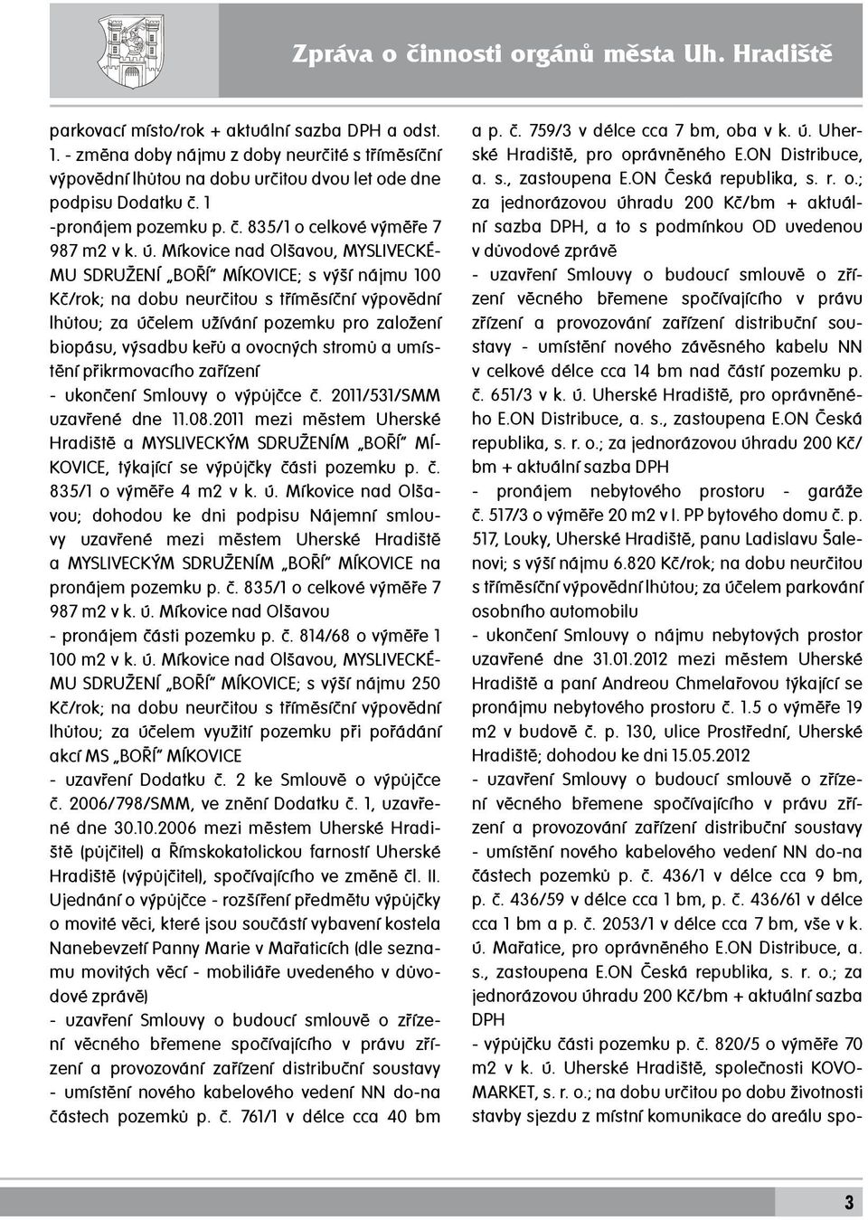 Míkovice nad Olšavou, MYSLIVECKÉ- MU SDRUŽENÍ BOŘÍ MÍKOVICE; s výší nájmu 100 Kč/rok; na dobu neurčitou s tříměsíční výpovědní lhůtou; za účelem užívání pozemku pro založení biopásu, výsadbu keřů a