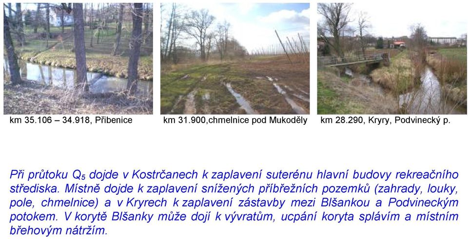 Místně dojde k zaplavení snížených příbřežních pozemků (zahrady, louky, pole, chmelnice) a v Kryrech k