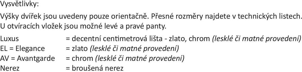 U otvíracích vložek jsou možné levé a pravé panty.