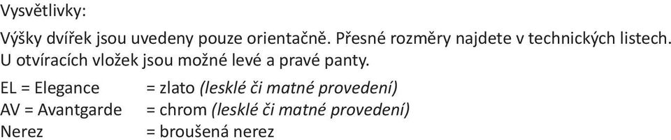 U otvíracích vložek jsou možné levé a pravé panty.