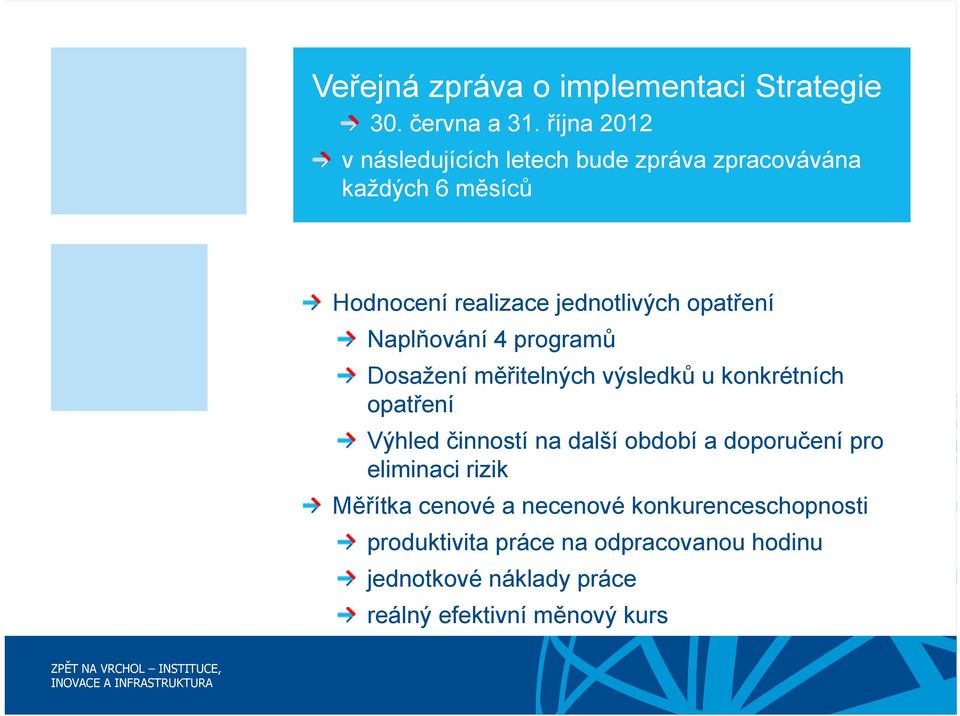 opatření Naplňování 4 programů Dosažení měřitelných výsledků u konkrétních opatření Výhled činností na další