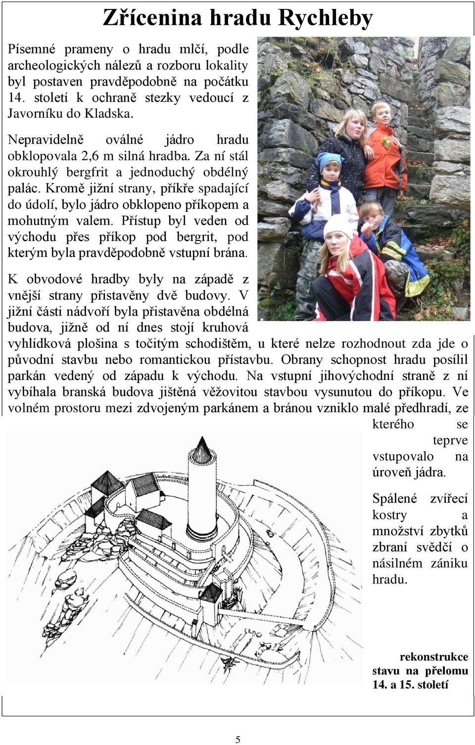 Kromě jižní strany, příkře spadající do údolí, bylo jádro obklopeno příkopem a mohutným valem. Přístup byl veden od východu přes příkop pod bergrit, pod kterým byla pravděpodobně vstupní brána.