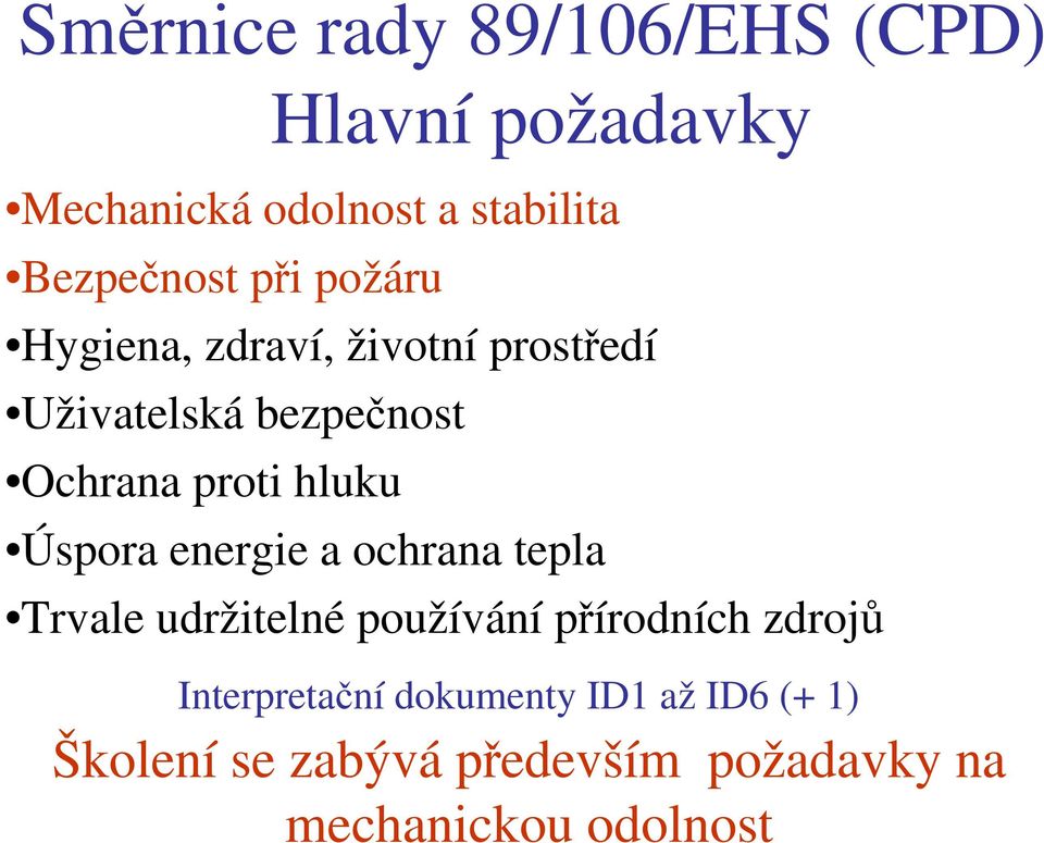 proti hluku Úspora energie a ochrana tepla Trvale udržitelné používání přírodních zdrojů