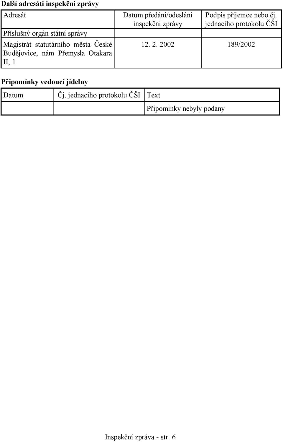 Podpis příjemce nebo čj. jednacího protokolu ČŠI 12. 2.