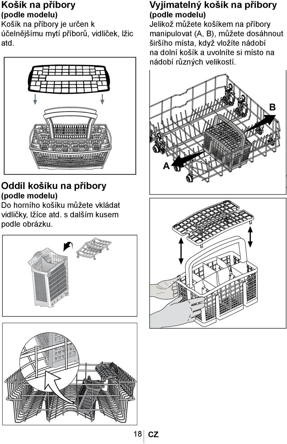 místa, když vložíte nádobí na dolní košík a uvolníte si místo na nádobí různých velikostí.