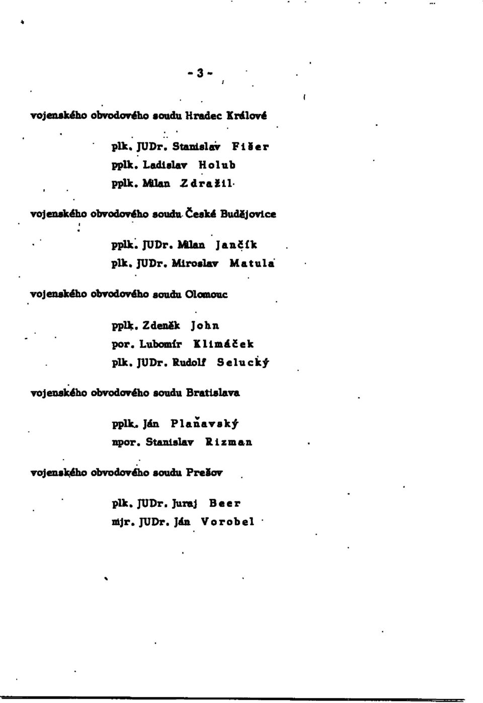 Milan Jančík plk. JUDr. Miroslav Matula vojenského obvodového soudu Olomouc pplk. Zdeněk John por. Lubomír Klimáček plk.