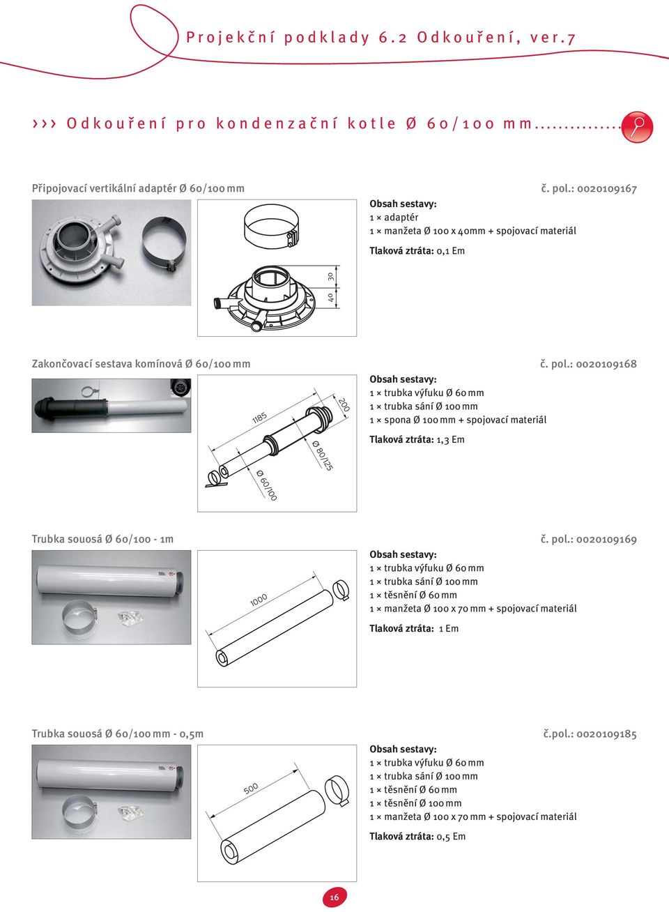 : 0020109168 1185 200 1 trubka výfuku Ø 60 mm 1 trubka sání Ø 100 mm 1 spona Ø 100 mm + spojovací materiál Tlaková ztráta: 1,3 Em Ø 80/125 Ø 60/100 Trubka souosá Ø 60/100-1m č. pol.