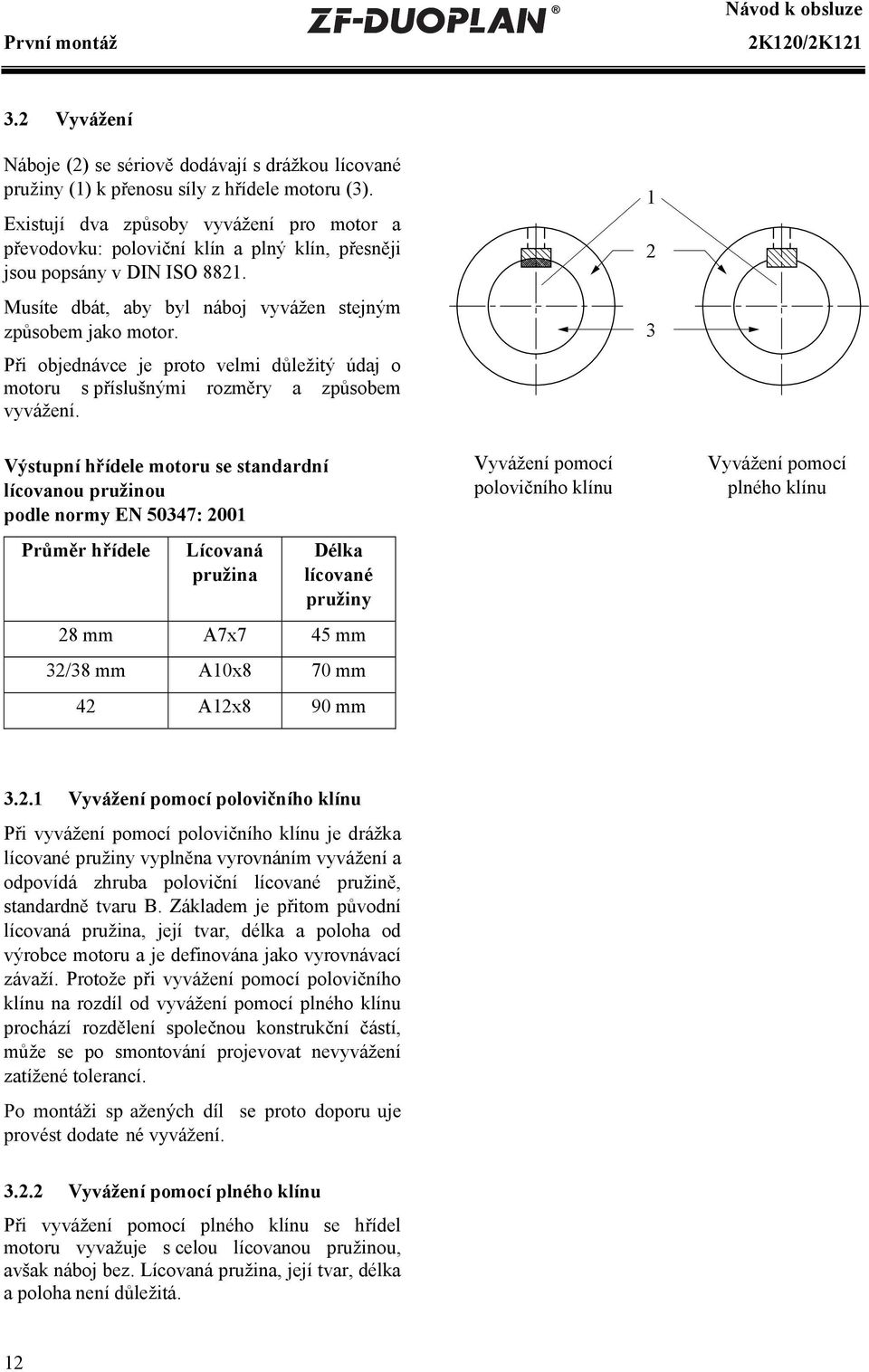 Při objednávce je proto velmi důležitý údaj o motoru s příslušnými rozměry a způsobem vyvážení.