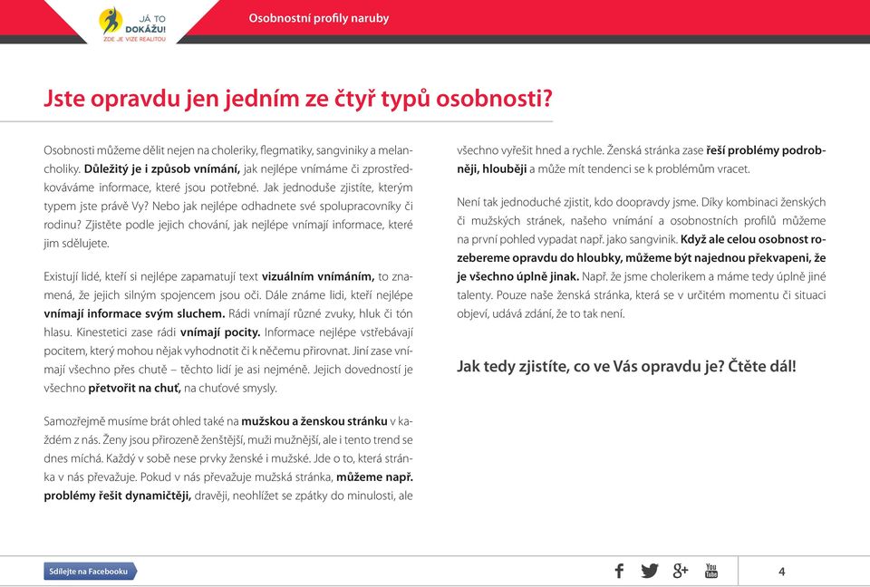 Nebo jak nejlépe odhadnete své spolupracovníky či rodinu? Zjistěte podle jejich chování, jak nejlépe vnímají informace, které jim sdělujete.