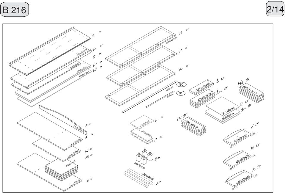 489x145x16 1714x435x20 1653mm 416x240x20 150x526x20 E 4x 66x66x110 5x48x40 J 2x 1955x544x18 C 1x C 1x