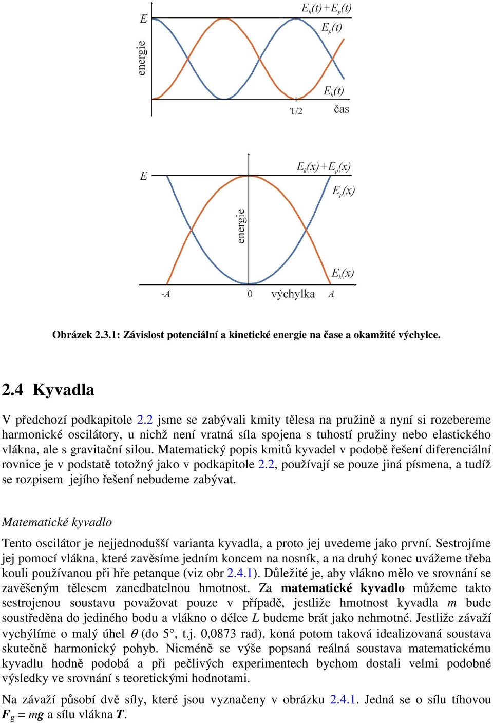 Matematický popis kmitů kyvadel v podobě řešení diferenciální rovnice je v podstatě totožný jako v podkapitole 2.2, používají se pouze jiná písmena, a tudíž se rozpisem jejího řešení nebudeme zabývat.