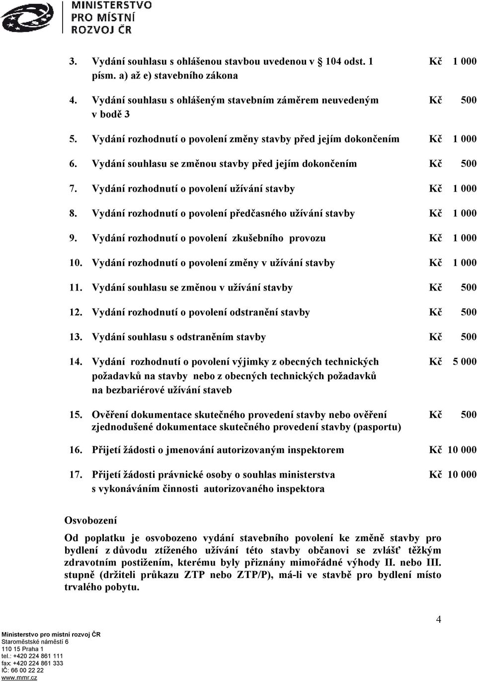 Vydání rozhodnutí o povolení předčasného užívání stavby 9. Vydání rozhodnutí o povolení zkušebního provozu 10. Vydání rozhodnutí o povolení změny v užívání stavby 11.