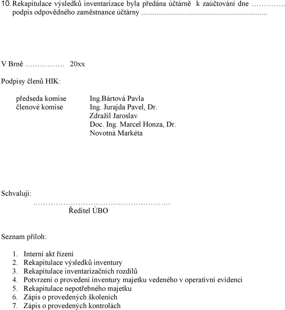 Novotná Markéta Schvaluji:. Ředitel ÚBO Seznam příloh: 1. Interní akt řízení 2. Rekapitulace výsledků inventury 3.