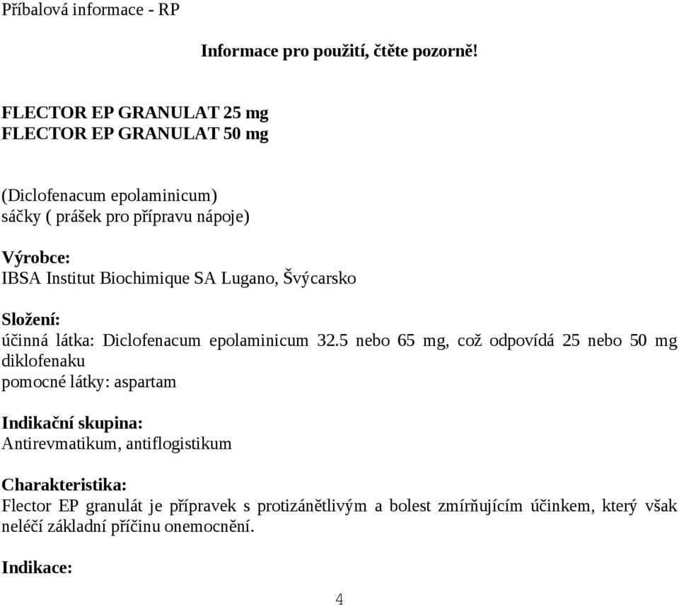 Biochimique SA Lugano, Švýcarsko Složení: účinná látka: Diclofenacum epolaminicum 32.