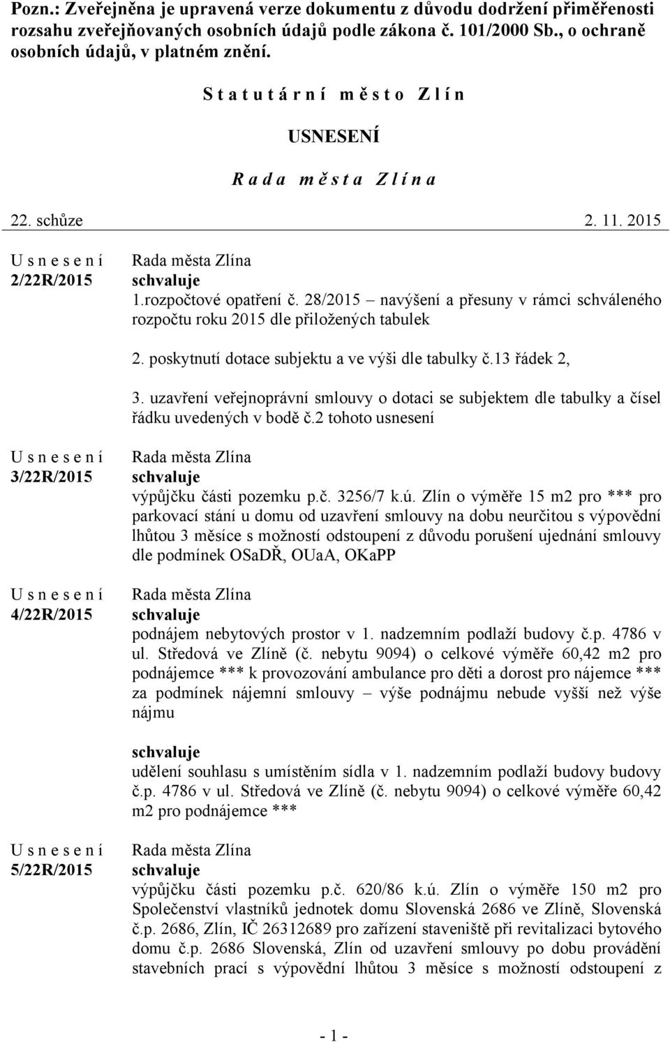 28/2015 navýšení a přesuny v rámci schváleného rozpočtu roku 2015 dle přiložených tabulek 2. poskytnutí dotace subjektu a ve výši dle tabulky č.13 řádek 2, 3.