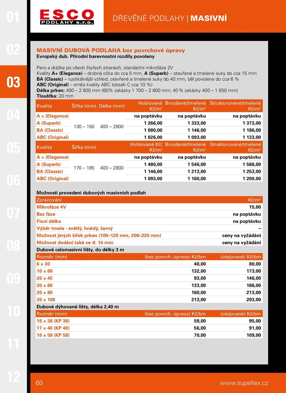 186,00 ABC (Original) 1 6,00 1 3,00 1 133,00 Kvalita Šířka (mm) Hoblované Kč/ Broušené/tmelené Strukturované/tmelené A + (Elegance) A (Superb) 1 480,00 1 546,00 1 586,00 170 185 400 2800 BA (Classic)