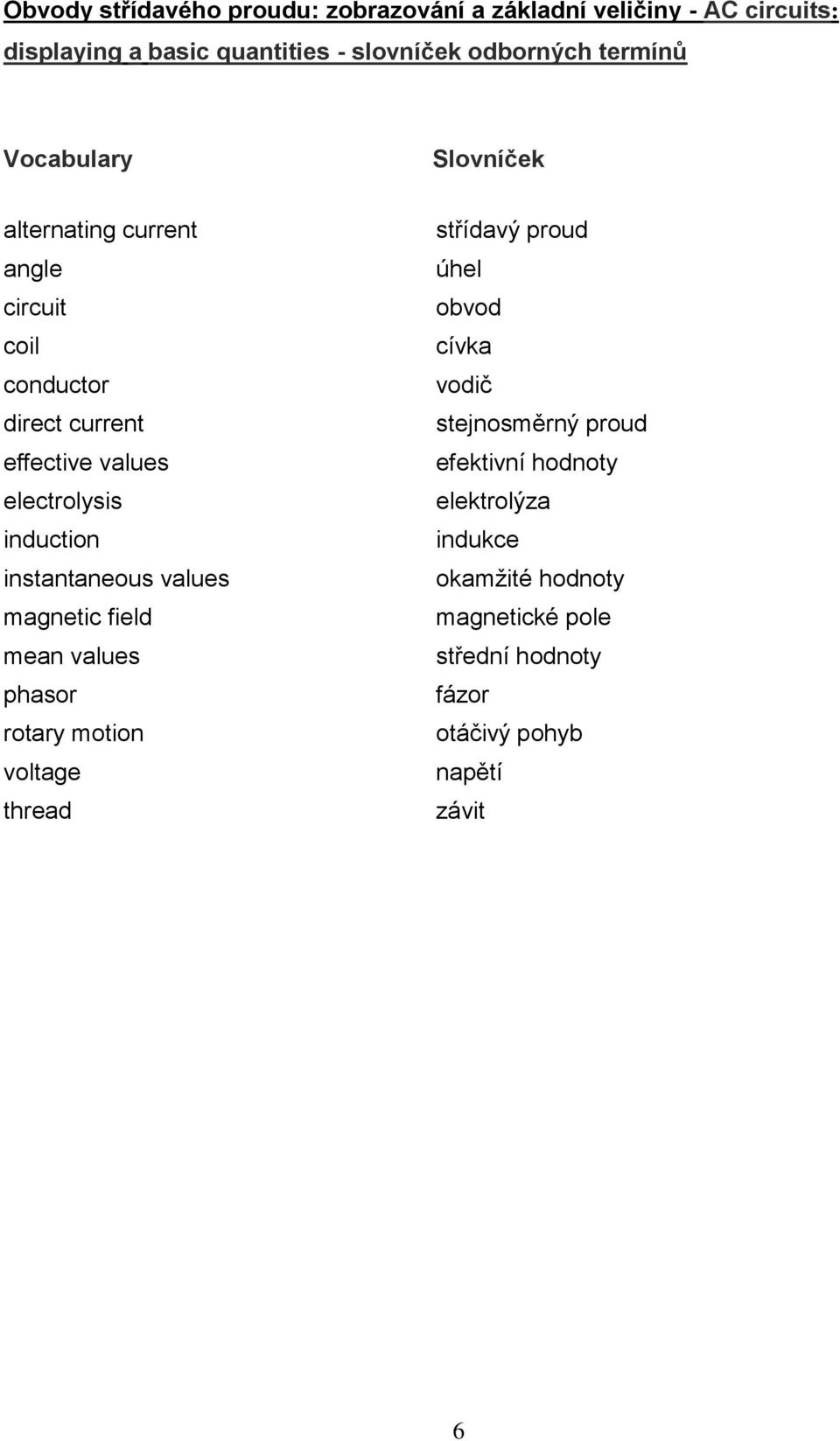 induction instantaneous values magnetic field mean values phasor rotary motion voltage thread střídavý proud úhel obvod cívka