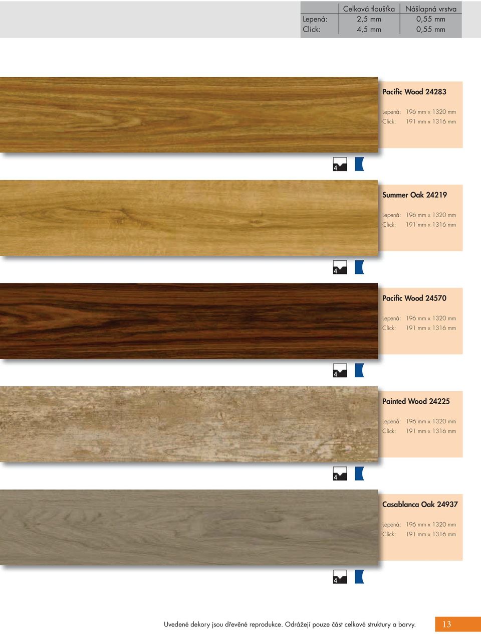 mm Painted Wood 2225 196 mm x 1320 mm Casablanca Oak 2937 196 mm x 1320 mm