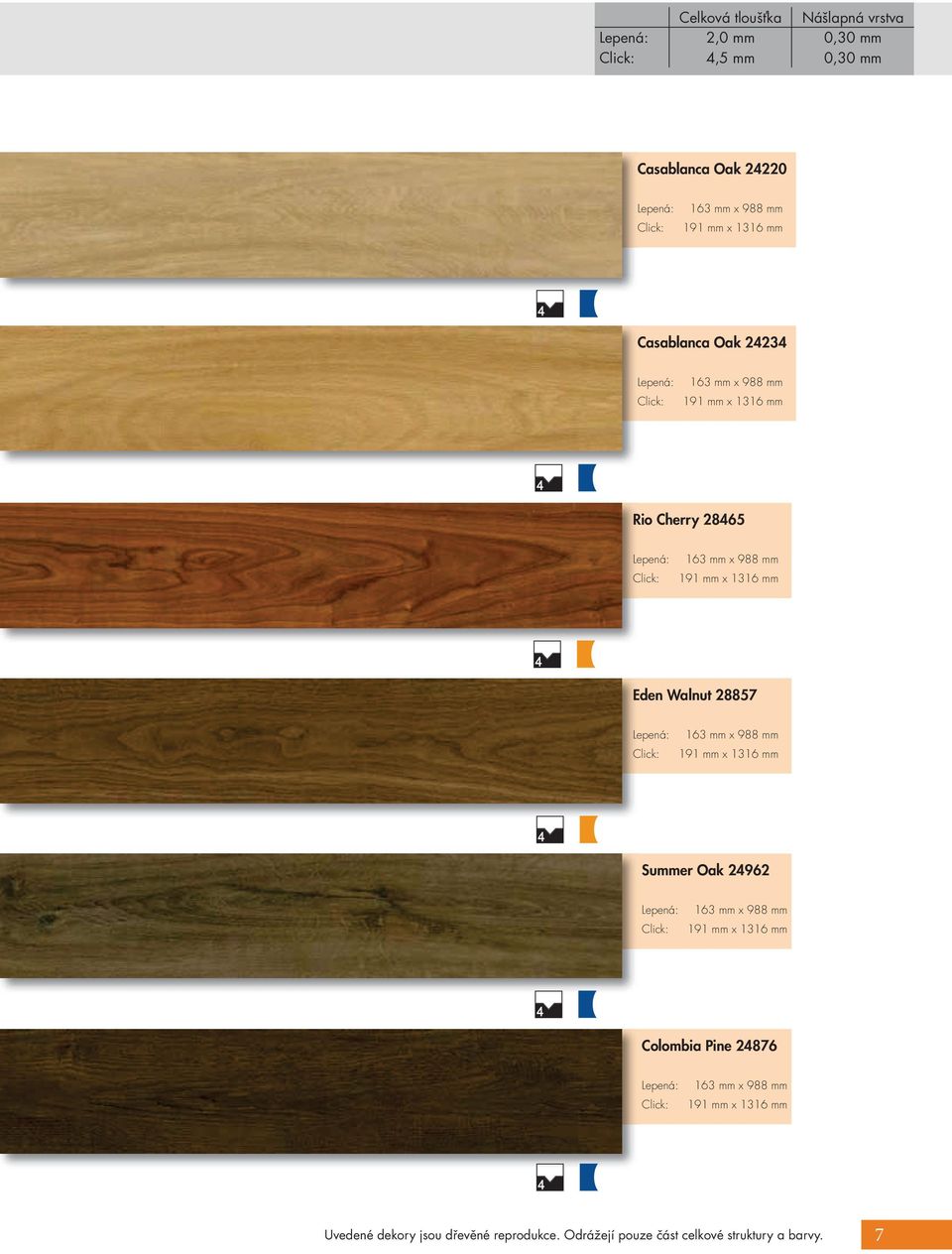 Walnut 28857 Summer Oak 2962 Colombia Pine 2876 Uvedené dekory