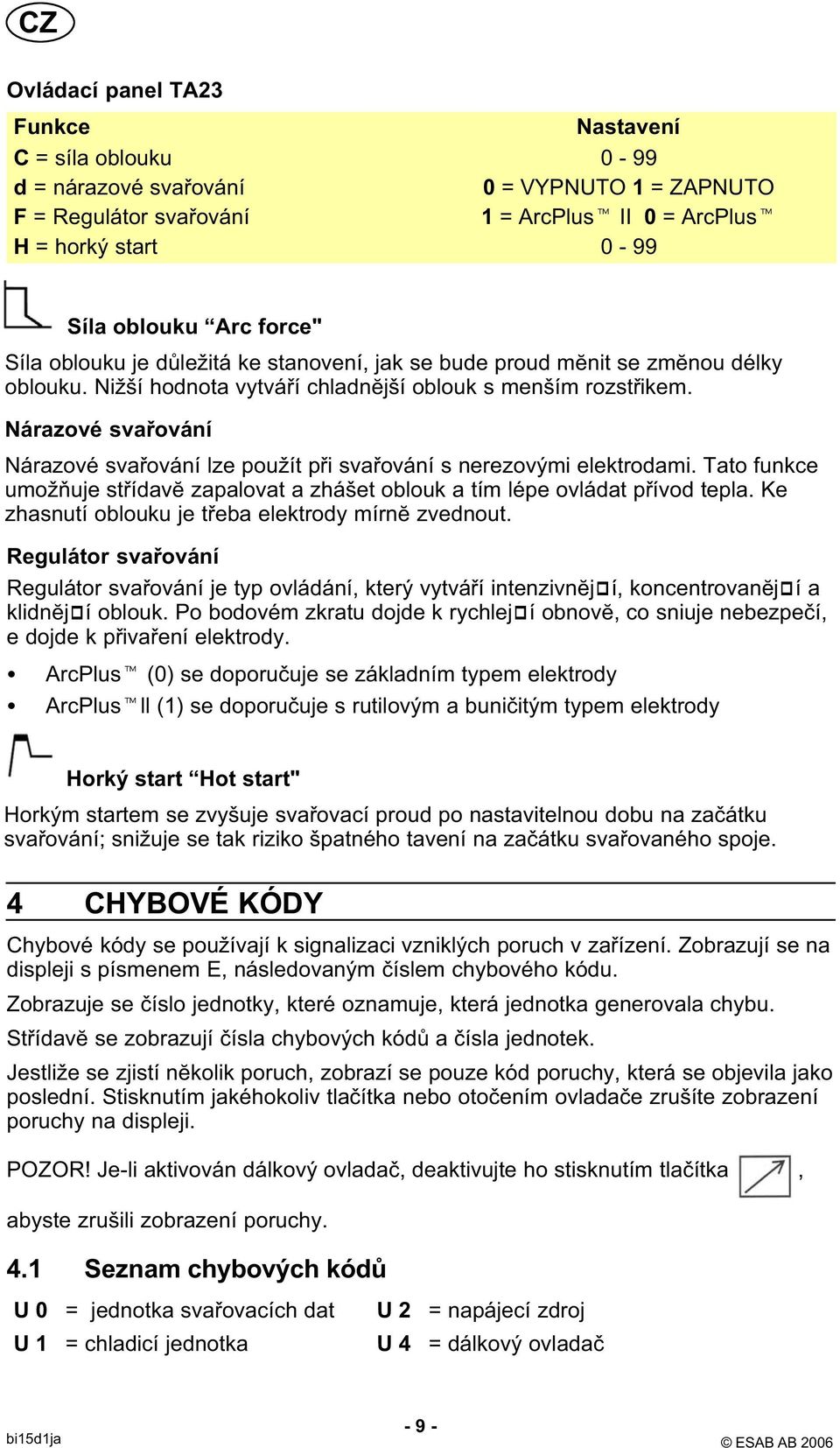 Nárazové svařování Nárazové svařování lze použít při svařování s nerezovými elektrodami. Tato funkce umožňuje střídavĕ zapalovat a zhášet oblouk a tím lépe ovládat přívod tepla.