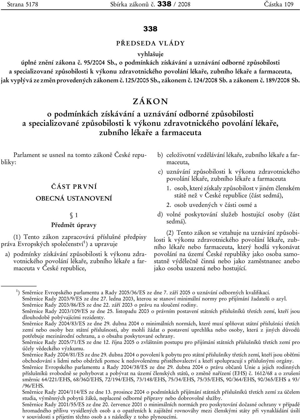 125/2005 Sb., zákonem č. 124/2008 Sb. a zákonem č. 189/2008 Sb.