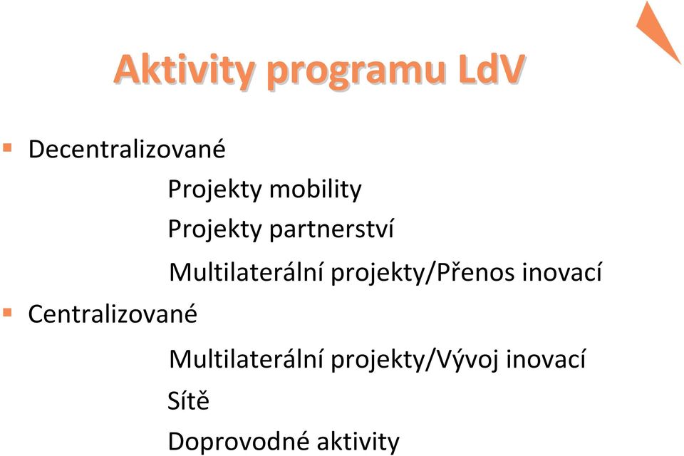 partnerství Multilaterální projekty/přenos