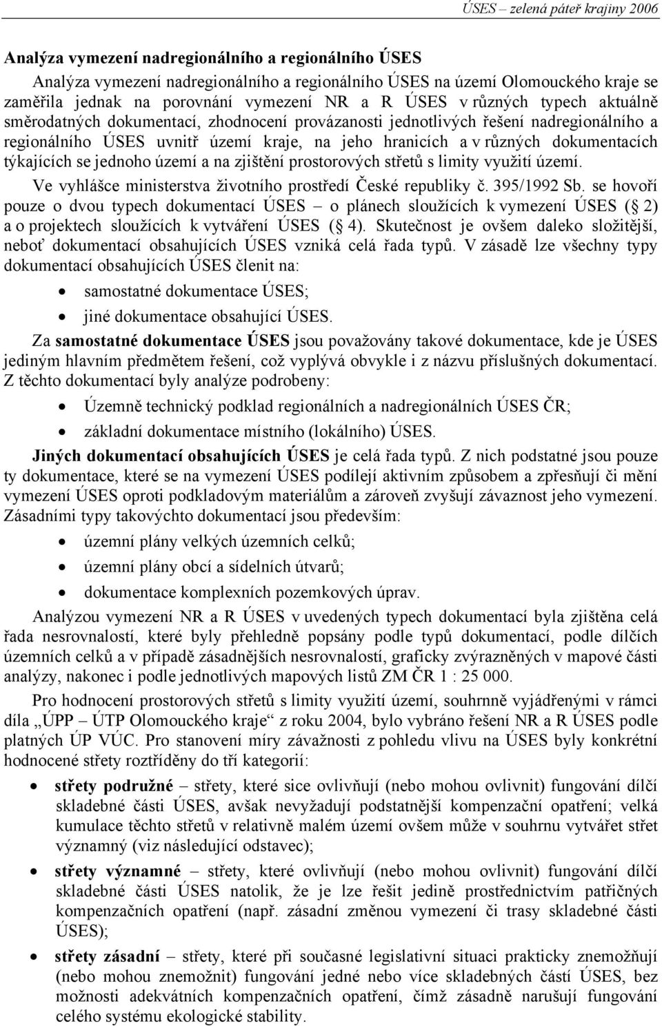 jednoho území a na zjištění prostorových střetů s limity využití území. Ve vyhlášce ministerstva životního prostředí České republiky č. 395/1992 Sb.