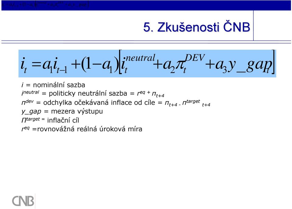 nominální sazba i neutral = politicky neutrální sazba = r eq + π t+4 π dev = odchylka očekávaná