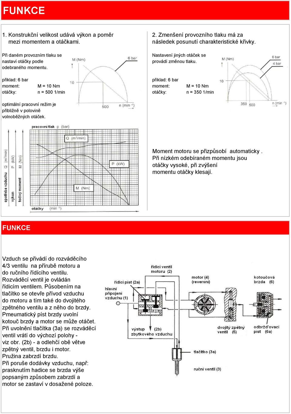 přiklad: 6 bar přiklad: 6 bar moment: M = 10 Nm moment: M = 10 Nm otáčky: n = 500 1/min otáčky: n = 350 1/min optimální pracovní režim je přibližně v polovině volnoběžných otáček.