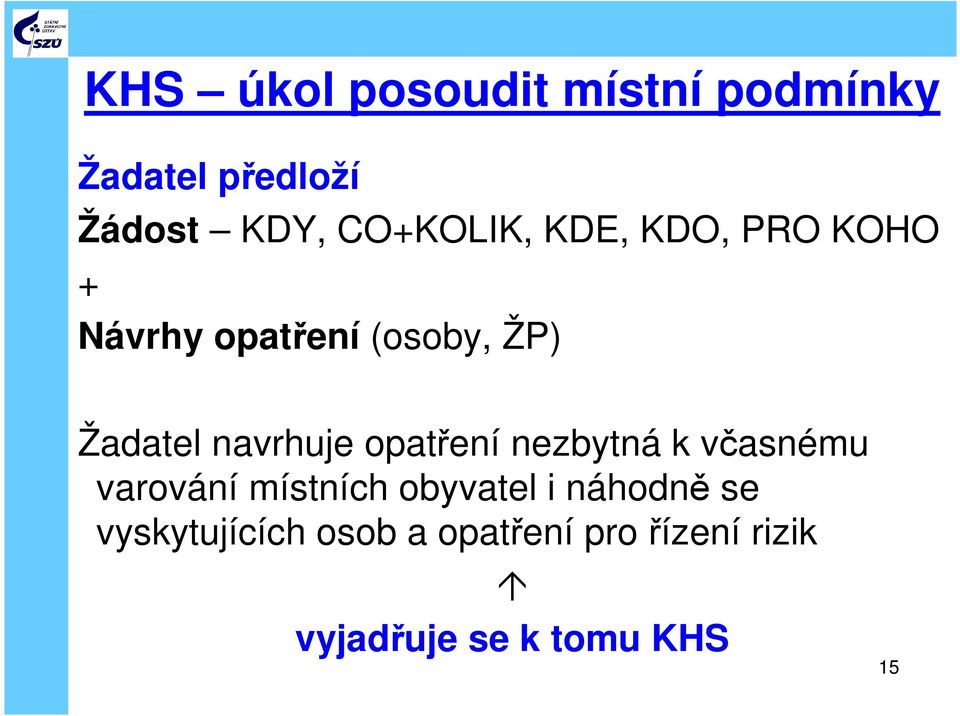 navrhuje opatření nezbytná k včasnému varování místních obyvatel i