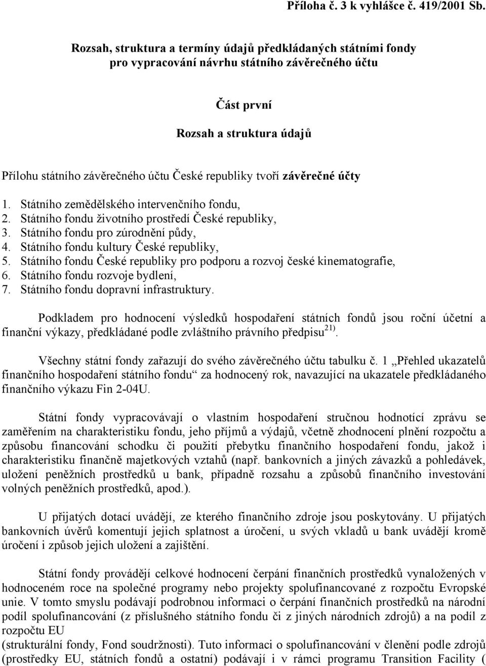 tvoří závěrečné účty 1. Státního zemědělského intervenčního fondu, 2. Státního fondu životního prostředí České republiky, 3. Státního fondu pro zúrodnění půdy, 4.