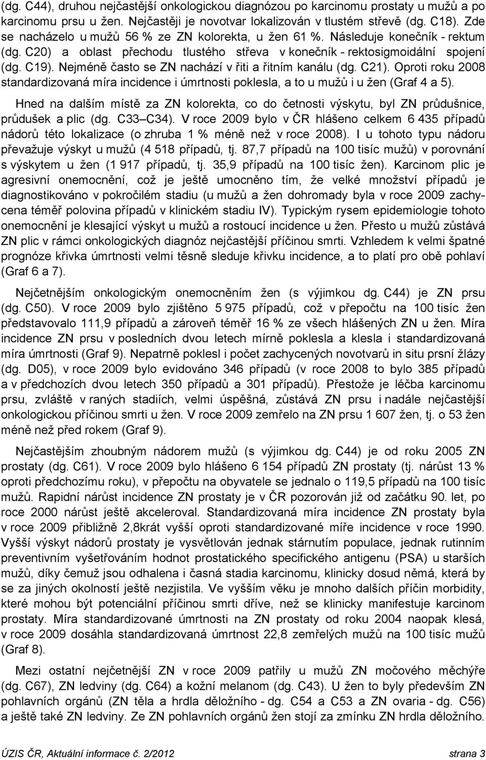 Nejméně často se ZN nachází v řiti a řitním kanálu (dg. C21). Oproti roku 28 standardizovaná míra incidence i úmrtnosti poklesla, a to u mužů i u žen (Graf 4 a 5).