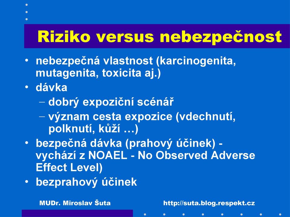 ) dávka dobrý expoziční scénář význam cesta expozice (vdechnutí,