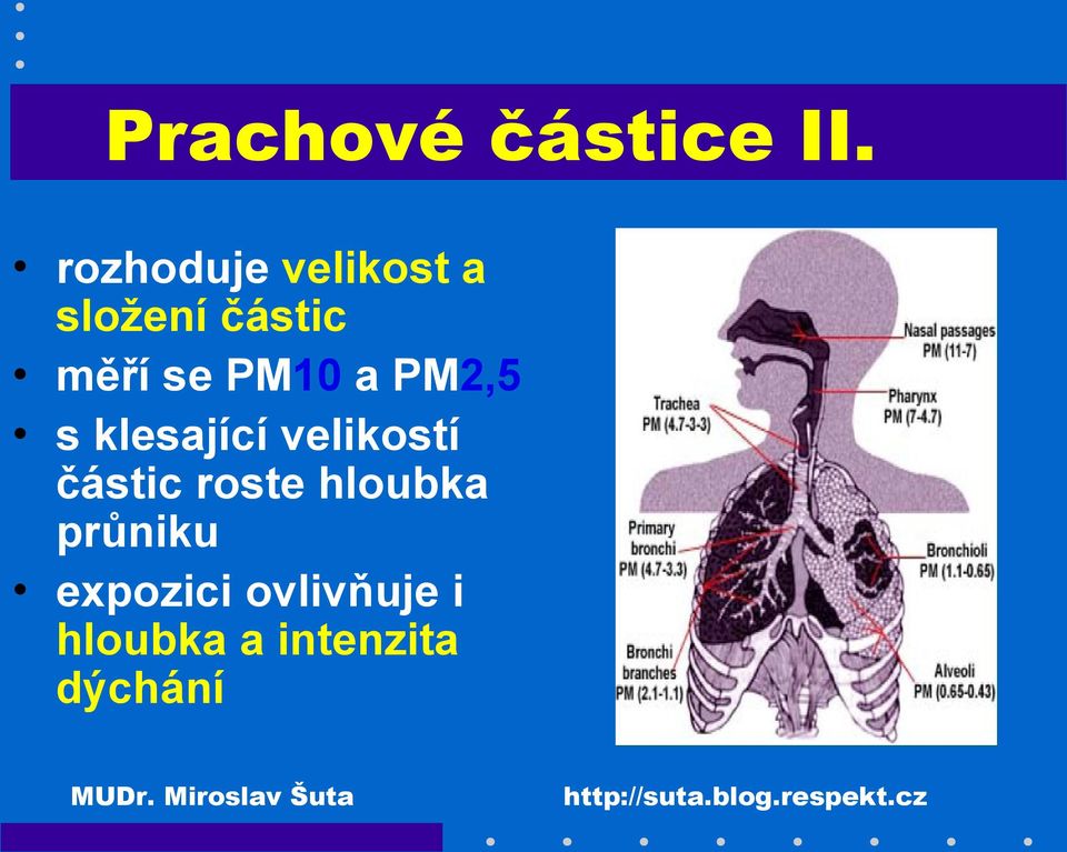 PM10 a PM2,5 s klesající velikostí částic