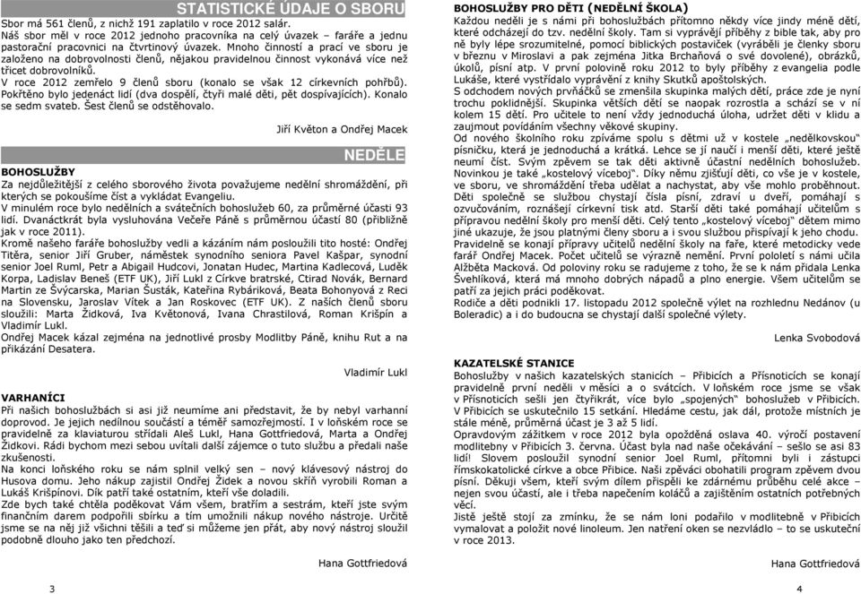 Mnoho činností a prací ve sboru je založeno na dobrovolnosti členů, nějakou pravidelnou činnost vykonává více než třicet dobrovolníků.