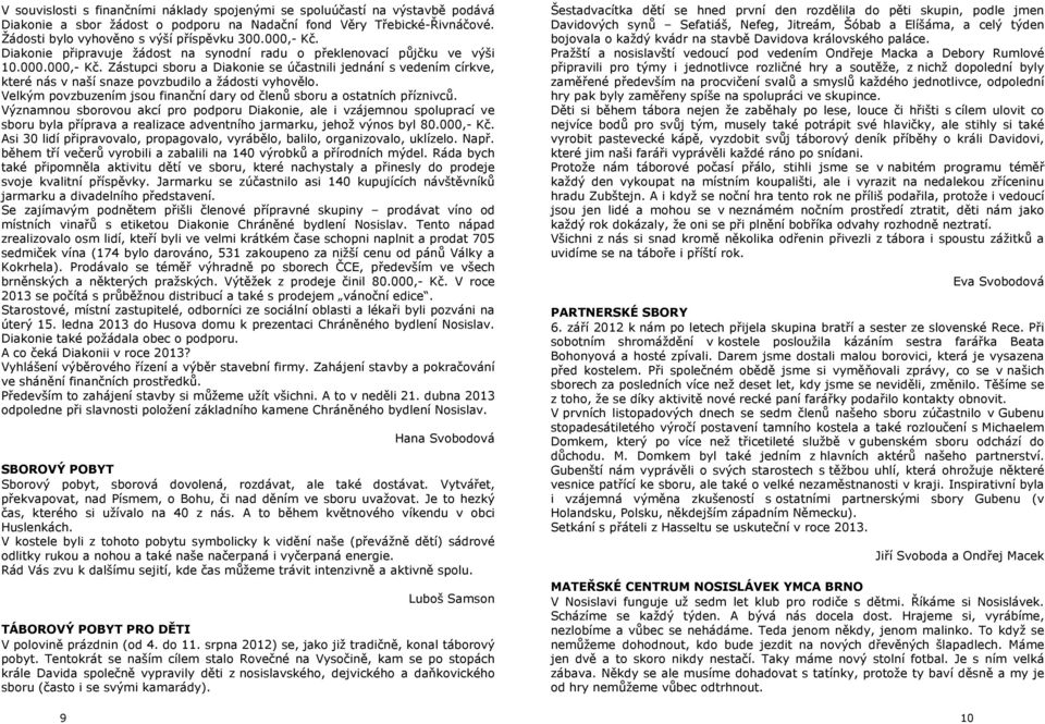 Velkým povzbuzením jsou finanční dary od členů sboru a ostatních příznivců.