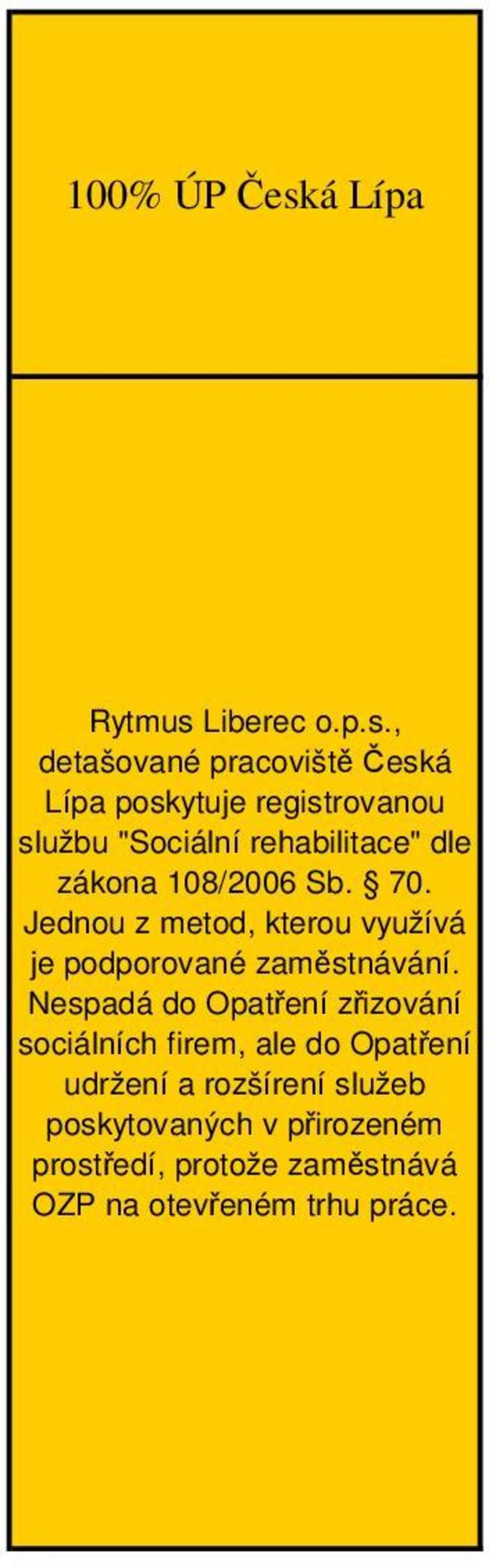 , detašované pracoviště Česká Lípa poskytuje registrovanou službu "Sociální rehabilitace" dle