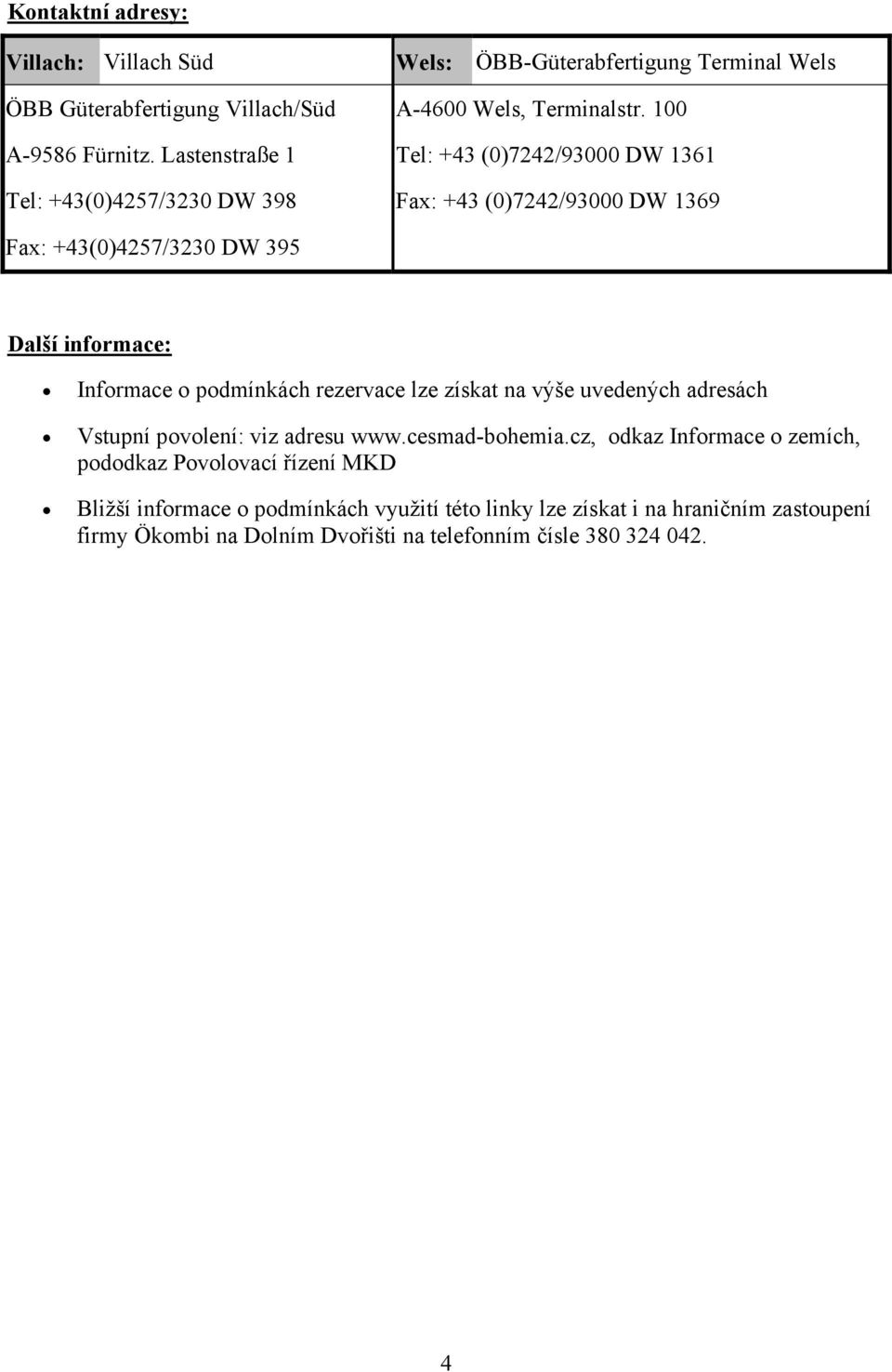 100 Tel: +43 (0)7242/93000 DW 1361 Fax: +43 (0)7242/93000 DW 1369 Fax: +43(0)4257/3230 DW 395 Další informace: Informace o podmínkách rezervace lze získat na