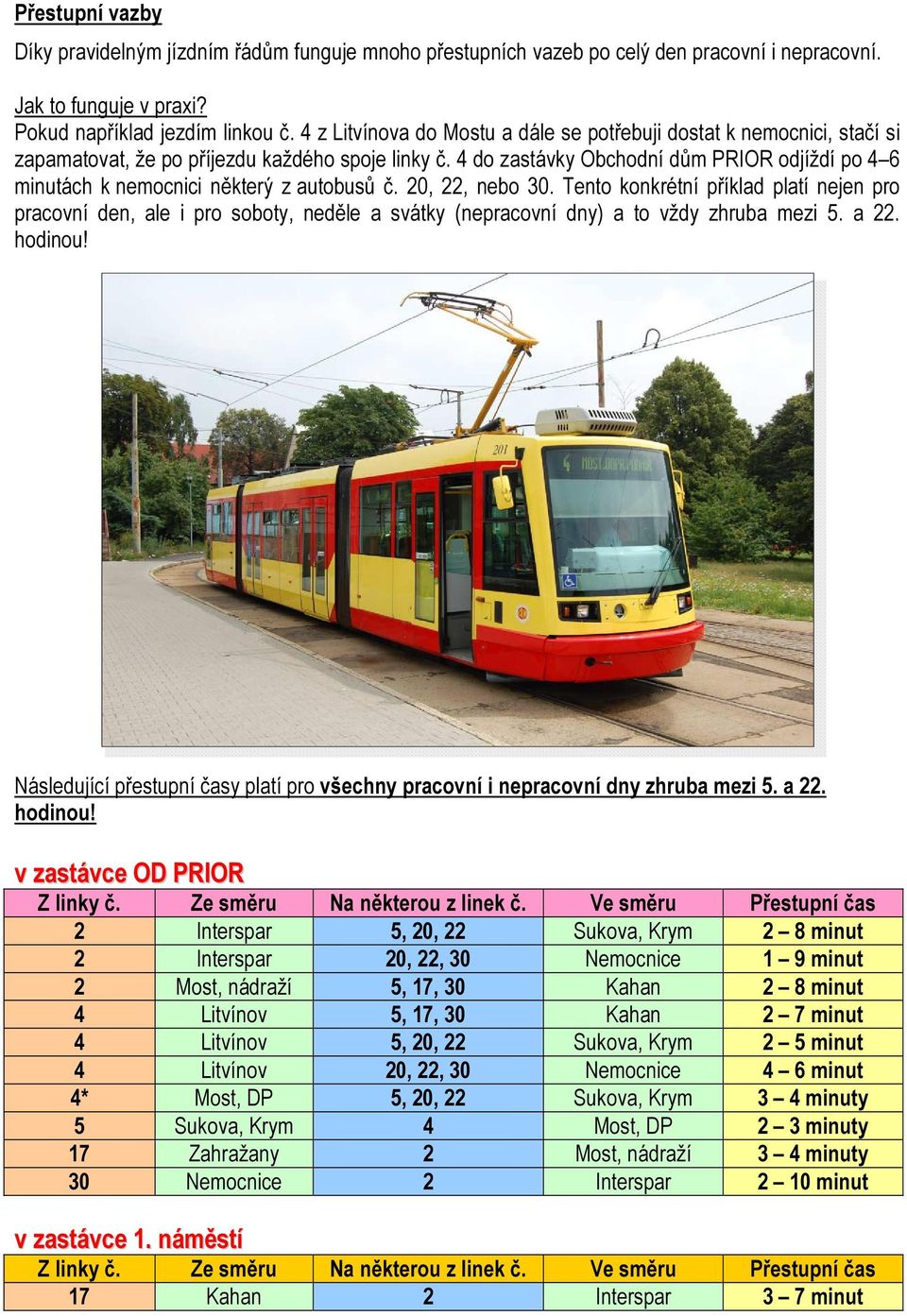 do zastávky Obchodní dům PRIOR odjíždí po 6 minutách k nemocnici některý z autobusů č. 20, 22, nebo 30.