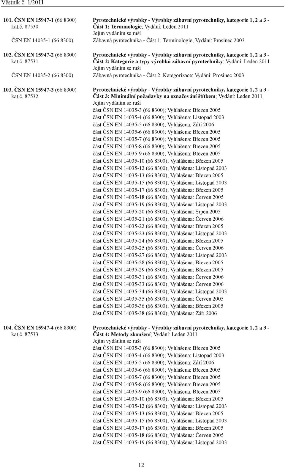 ČSN EN 15947-2 (66 8300) Pyrotechnické výrobky - Výrobky zábavní pyrotechniky, kategorie 1, 2 a 3 - kat.č.