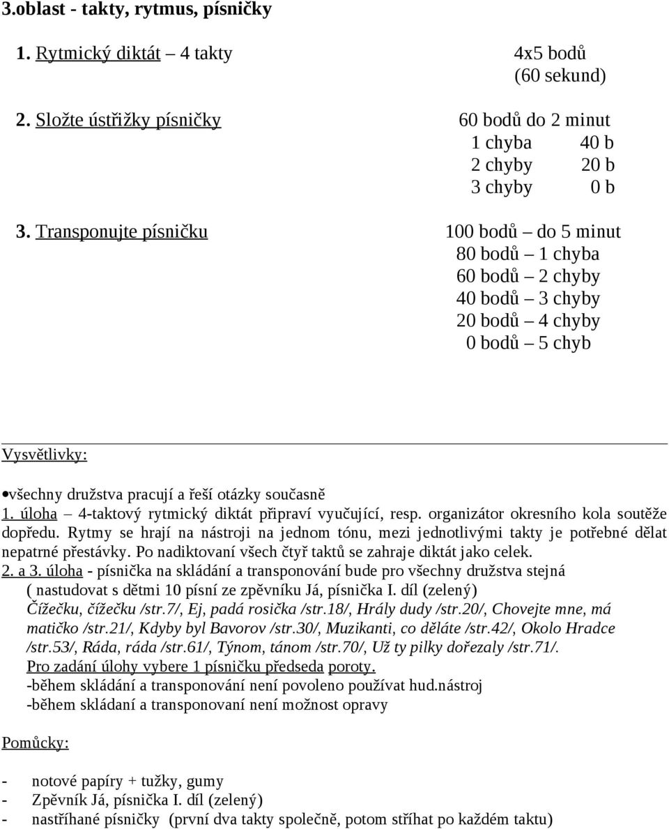 úloha 4-taktový rytmický diktát připraví vyučující, resp. organizátor okresního kola soutěže dopředu.