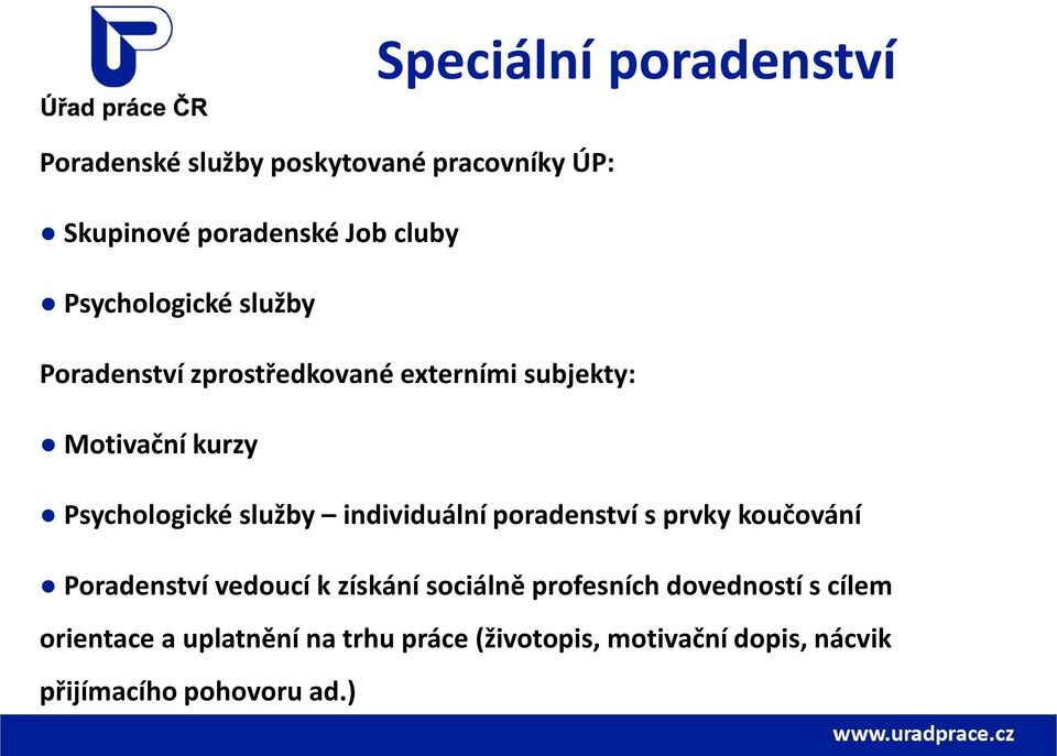 služby individuální poradenství s prvky koučování Poradenství vedoucí k získání sociálně profesních