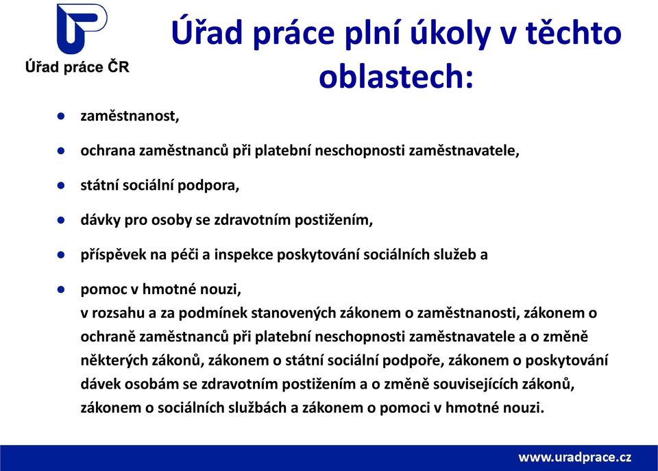 zákonem o zaměstnanosti, zákonem o ochraně zaměstnanců při platební neschopnosti zaměstnavatele a o změně některých zákonů, zákonem o státní sociální