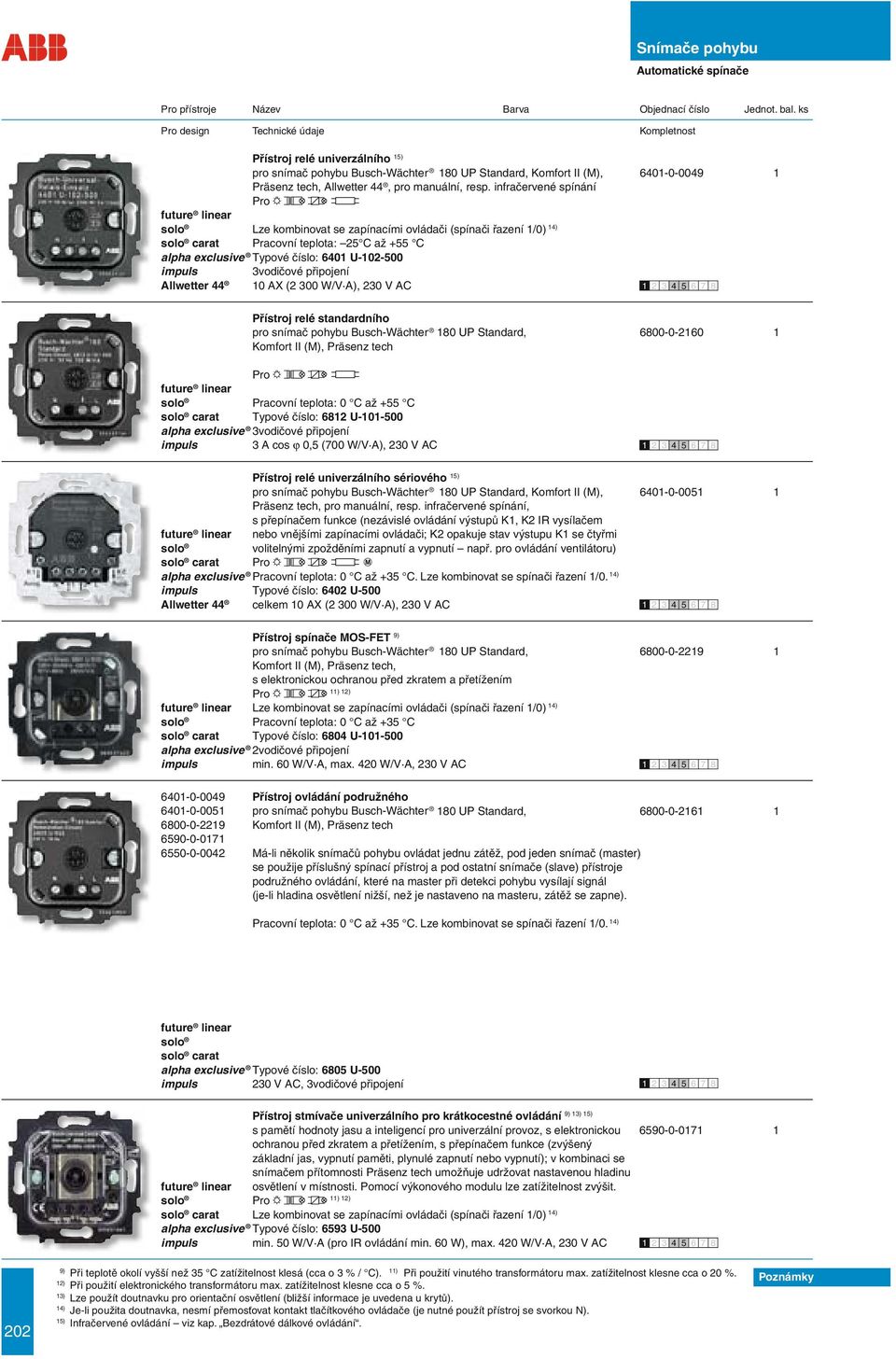 3vodičové připojení Allwetter 44 10 AX (2 300 W/V A), 230 V AC Přístroj relé standardního pro snímač pohybu Busch-Wächter 180 UP Standard, 6800-0-2160 1 Komfort II (M), Präsenz tech future linear