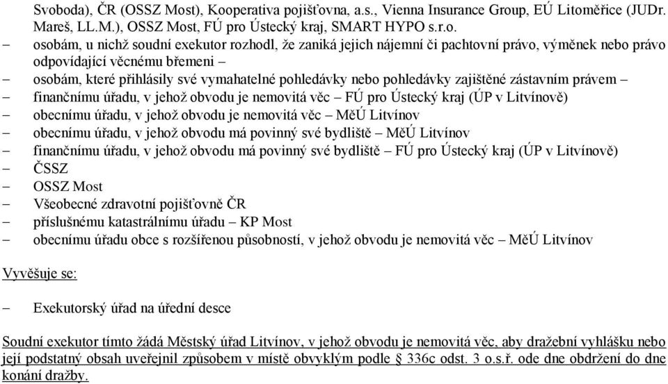 finančnímu úřadu, v jehož obvodu je nemovitá věc FÚ pro Ústecký kraj (ÚP v Litvínově) obecnímu úřadu, v jehož obvodu je nemovitá věc MěÚ Litvínov obecnímu úřadu, v jehož obvodu má povinný své