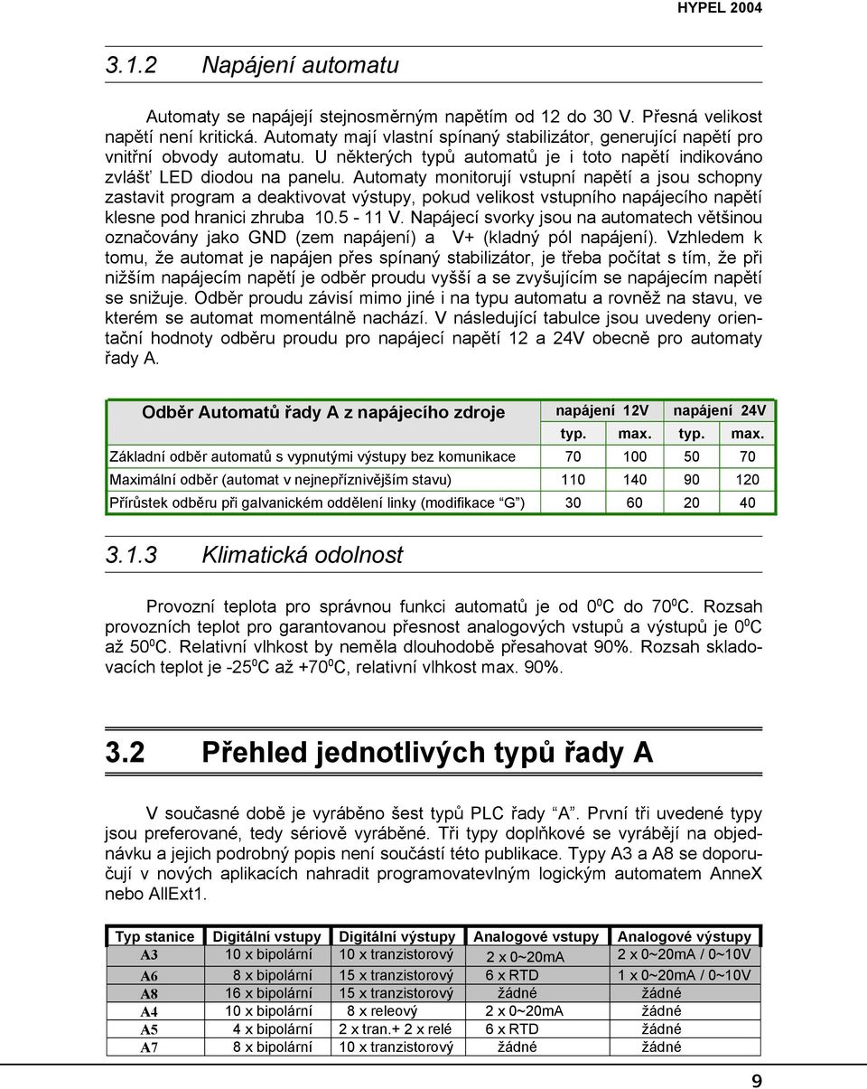 Automaty monitorují vstupní napětí a jsou schopny zastavit program a deaktivovat výstupy, pokud velikost vstupního napájecího napětí klesne pod hranici zhruba 0. - V.