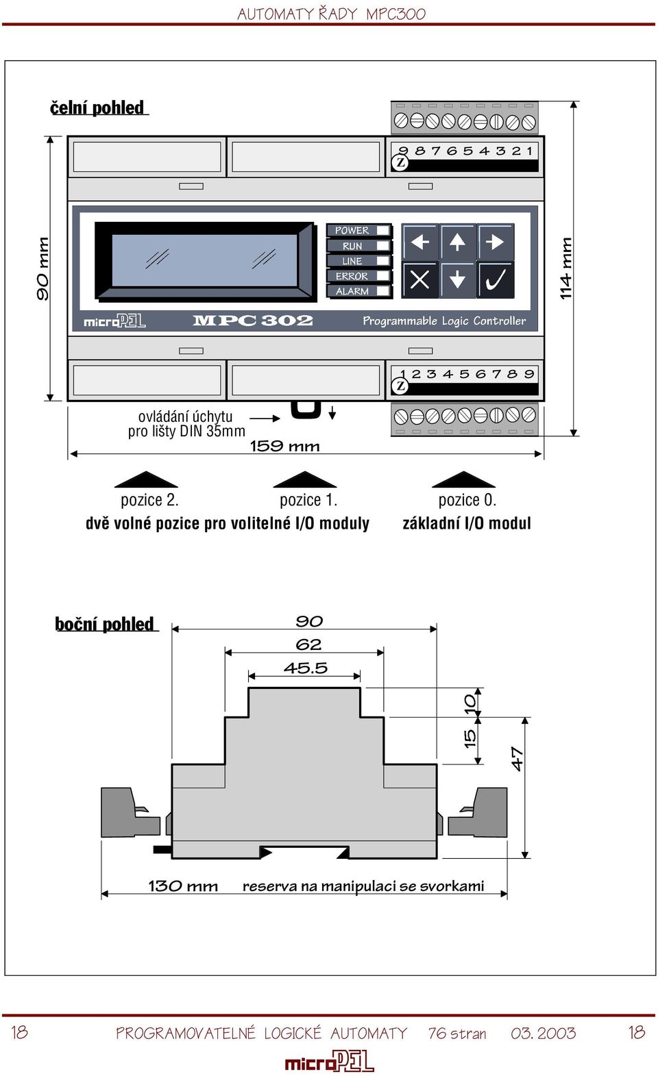 dvì volné pozice pro volitelné I/O moduly pozice 0.